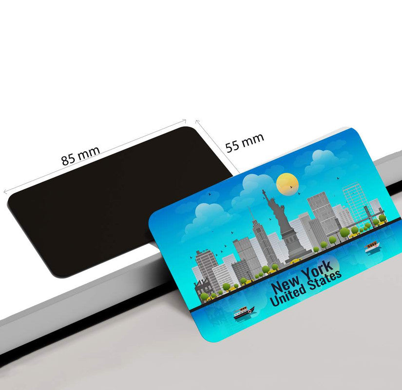 dhcrafts Rectangular Rubber Fridge Magnet / Magnetic Card Blue United States New York Design Pack of 1 (8.6cm x 5.4cm)